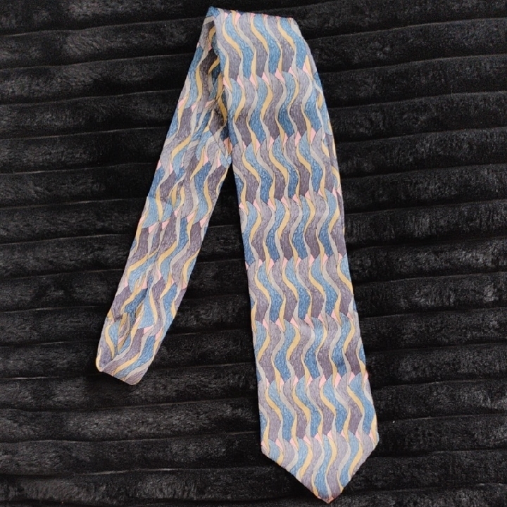Blue And Yellow Zigzag Silk Tie